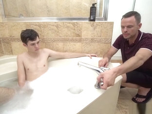 Teen stepson washed by stepdad and anal fucked bareback