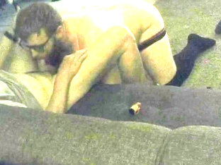 Sucking daddy's cock in panties and stockings