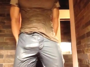 Squat pissing at public hotel pool shower room