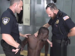 Sexy EBONY THUG smashing TWO cops BAREBACK in the LOCKER ROOM