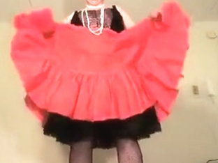 girlsy Ray in Red Taffeta skirt and black petticoat