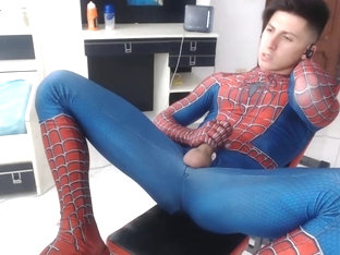 Hot Guys Jerk Off In Spiderman Outfit