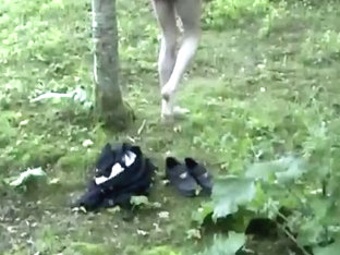 Risky strip naked in woods on way home from school