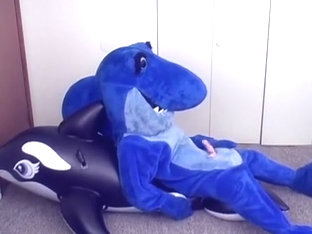 Blueup Shark in Shark vs Orca Whale fursuit inflation blowup