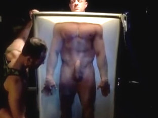 Hero vacuum sealed and edged by horny villain