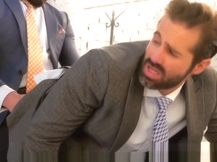 Hunk in suit and tie rimmed and fucked from behind